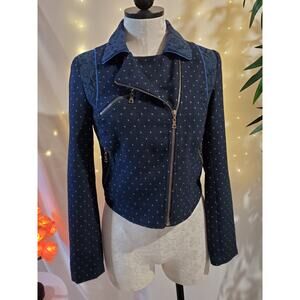 Flying Tomato Girl Next Door Lace Wool Polka Dot Short Moto Jacket Womens Size S